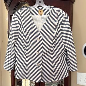Kasper Navy White Chevron Stripe Polyester Jacket Blazer Suit Jacket Size 16